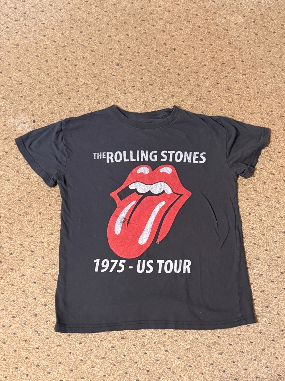 The Rolling Stones Black Short-Sleeve Tee with Red Tongue Logo